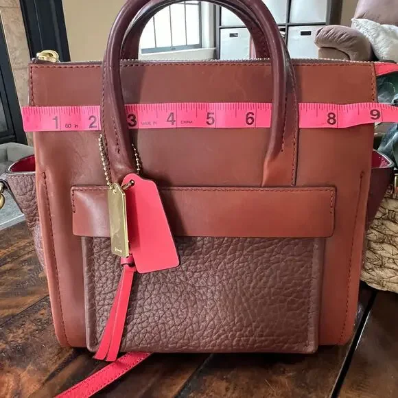 Coach Mini Bleeker Riley Carry All Leather Purse with Coral Accents Crossbody - Picture 9 of 13